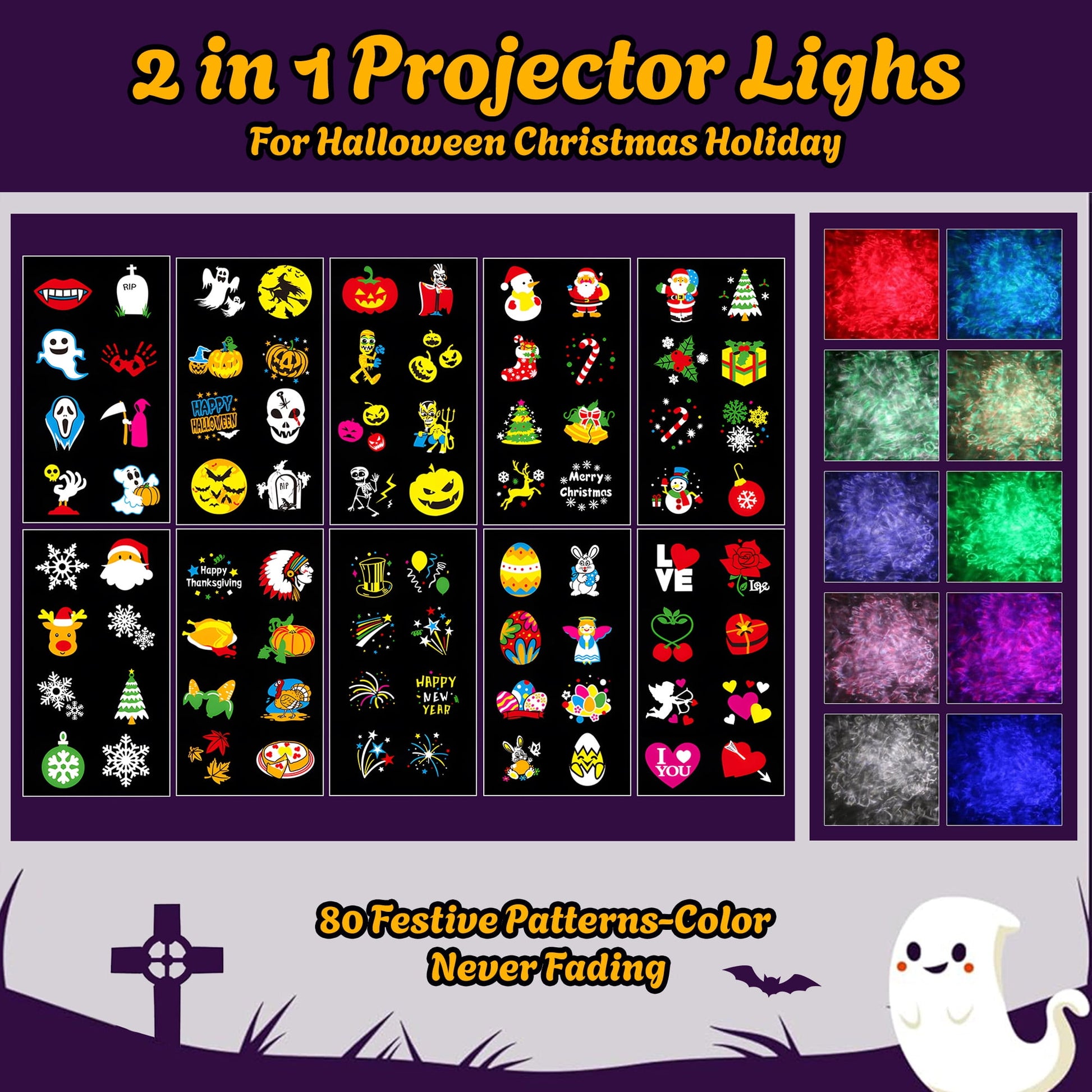 Morfone Halloween Christmas Projector Lights Outdoor, 2-in-1 HD Holiday Projector Lights with Remote Control & Timers, IP65 Waterproof Halloween Decorations for Yard Party Garden