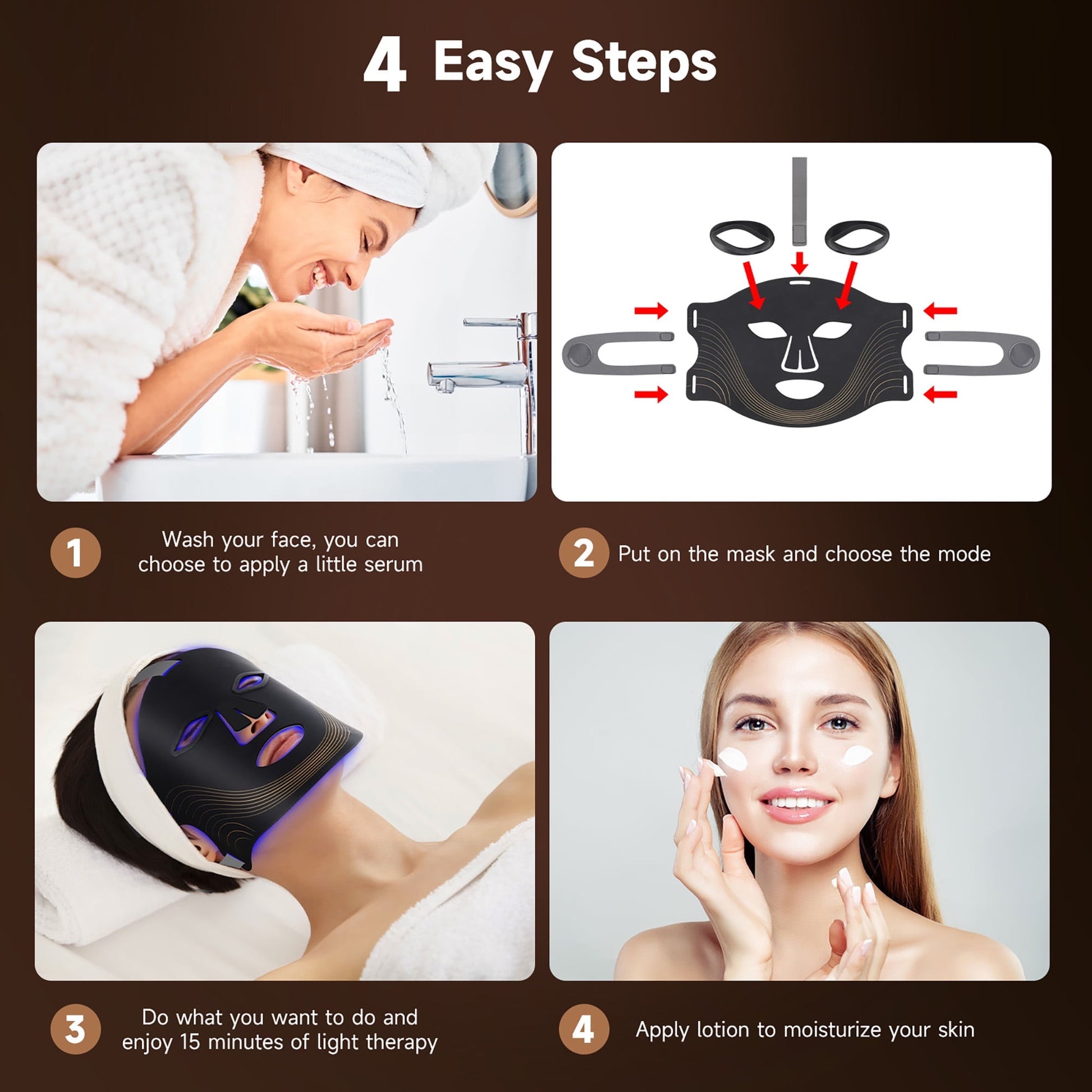 Morfone Red Light Therapy for Face, 4 Modes Led Face Mask Light Therapy with Remote, Portable Light Therapy Mask for Skin Care at Home, Travel (Black)
