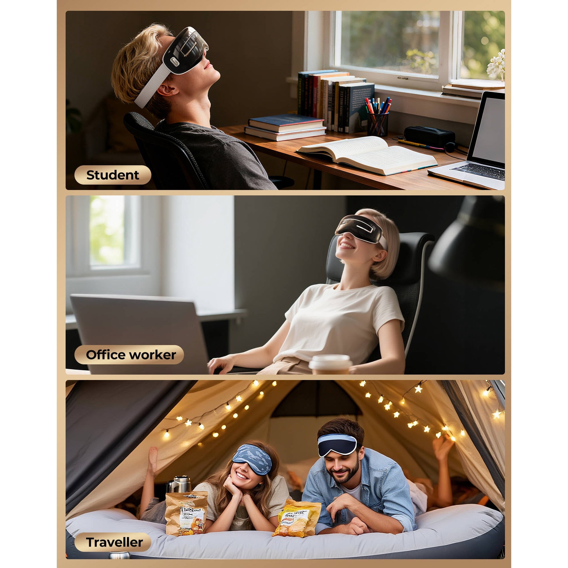 Morfone Eye Massager with Heat and Cooling, Eye Mask with DIY Massage Setting, Sleep Mask for Relax, Birthday Gifts for Women Men, Black