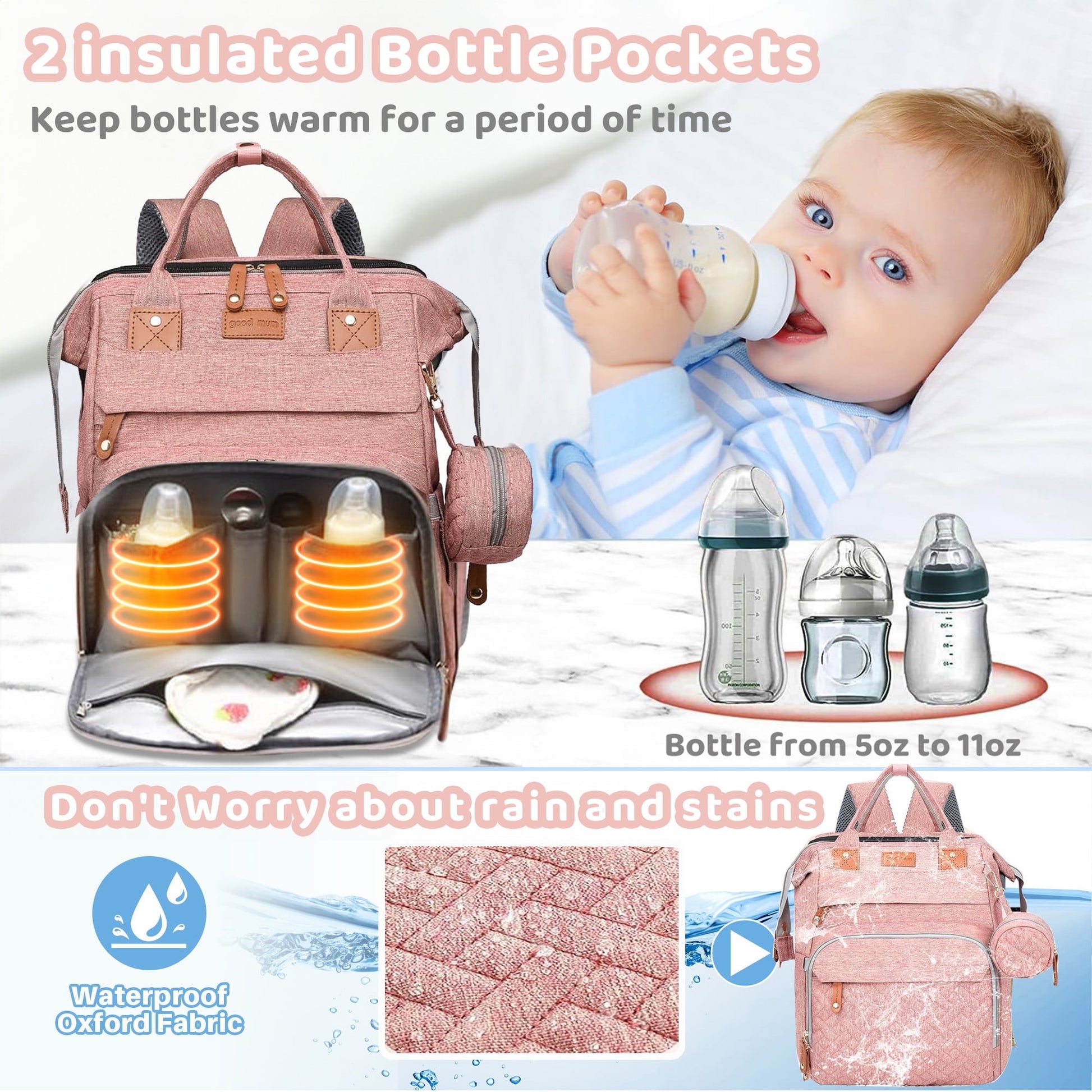 Morfone Diaper Bag Backpack with Changing Station, Large Capacity Baby Essentials Travel Tote, Waterproof Baby Bag with Changing Pad Stroller Straps & Pacifier Case - Unisex