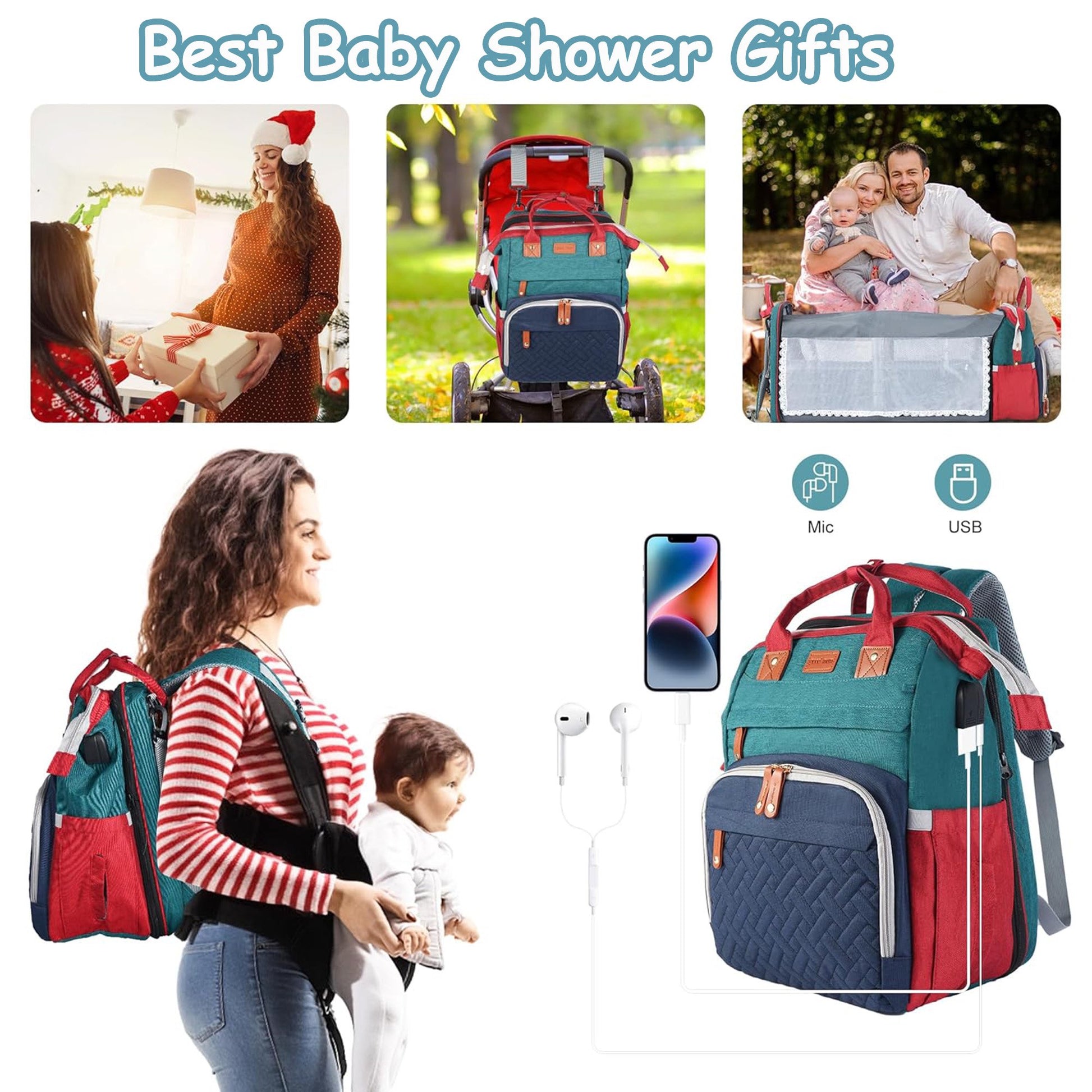 Morfone Diaper Bag Backpack with Changing Station, Large Capacity Baby Essentials Travel Tote, Waterproof Baby Bag with Changing Pad Stroller Straps & Pacifier Case - Unisex