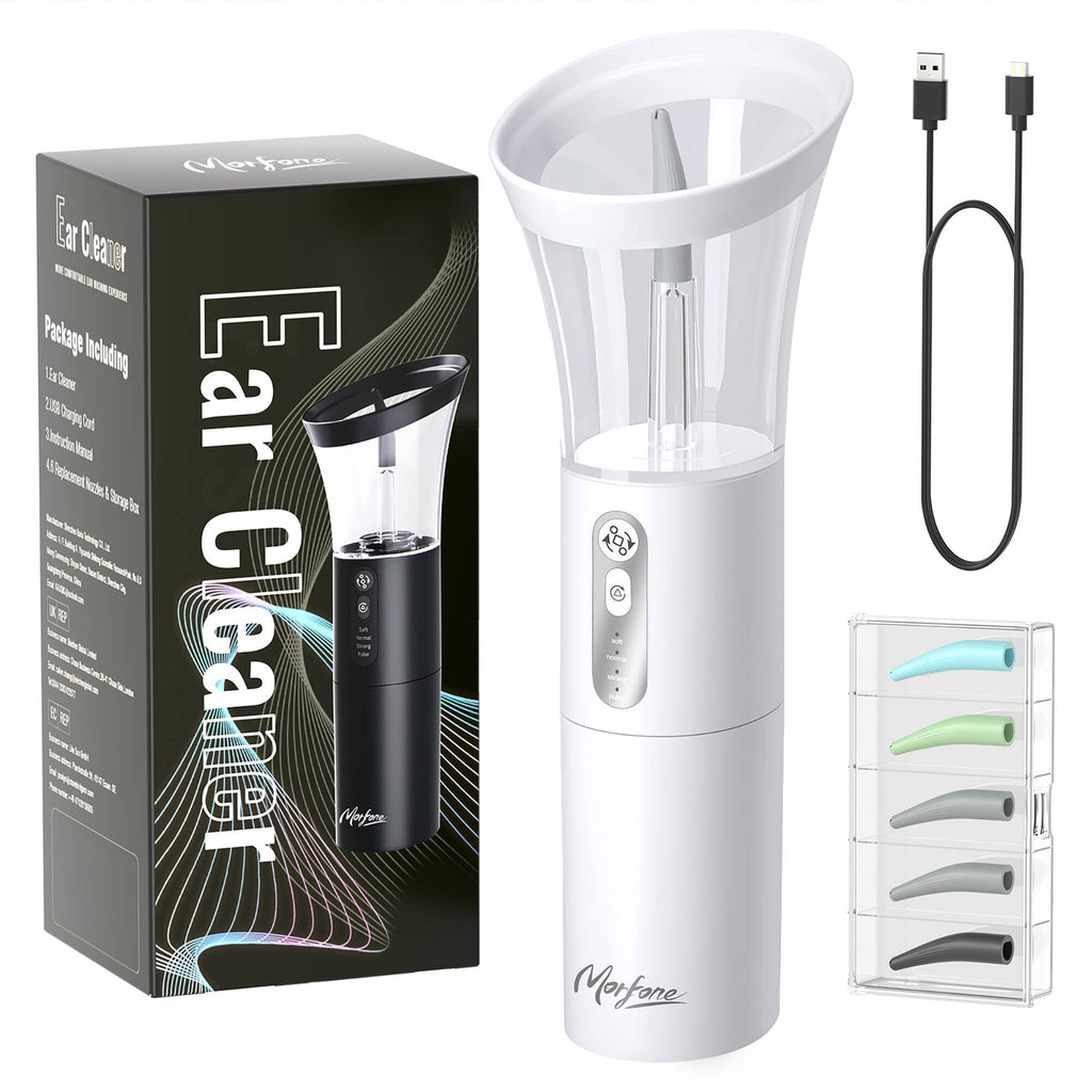 Morfone Ear Wax Removal with One-Piece Waste Tank, Ear Cleaner with Water Temperature Sensor, 4 Pressure Settings, Ear Cleaning Kit for Ear Wax Buildup & USB-C Cable, IPX6