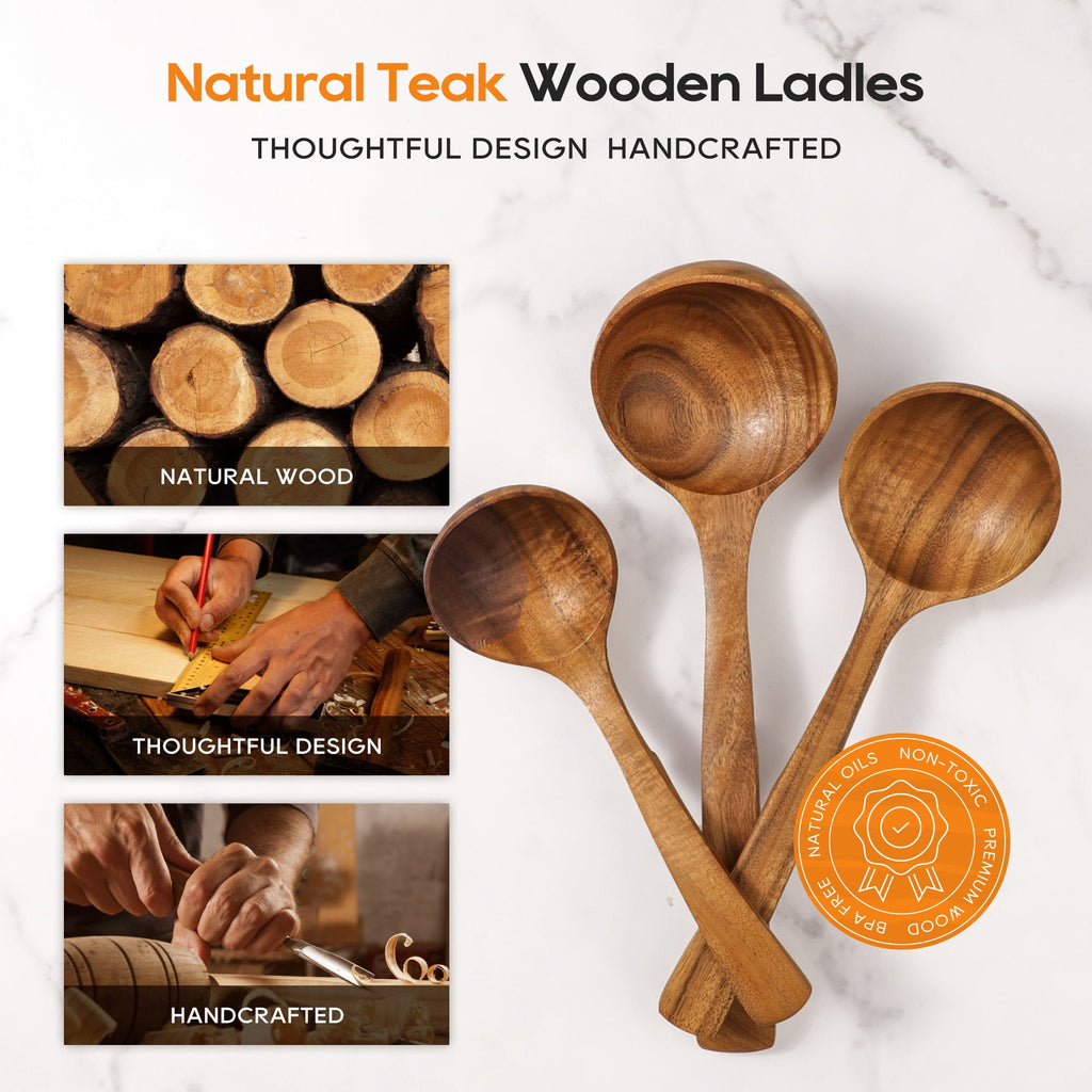 ACMETOP Wooden Spoon Utensils with Thick Handle, Set of 2, Wood Spatula for Frying Scraping and Mixing, Wooden Kitchen Cooking Utensils for Nonstick Cookware