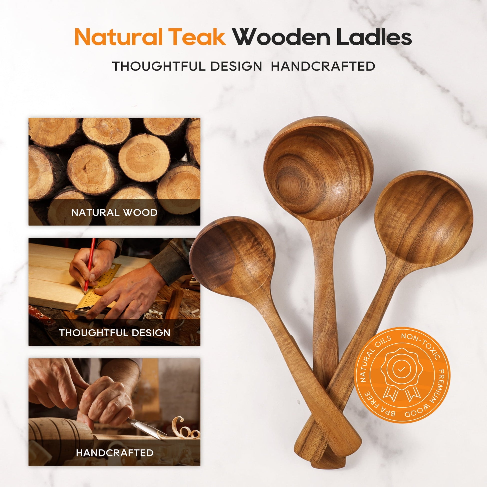 ACMETOP Wooden Spoon Utensils with Thick Handle, Set of 2, Wood Spatula for Frying Scraping and Mixing, Wooden Kitchen Cooking Utensils for Nonstick Cookware