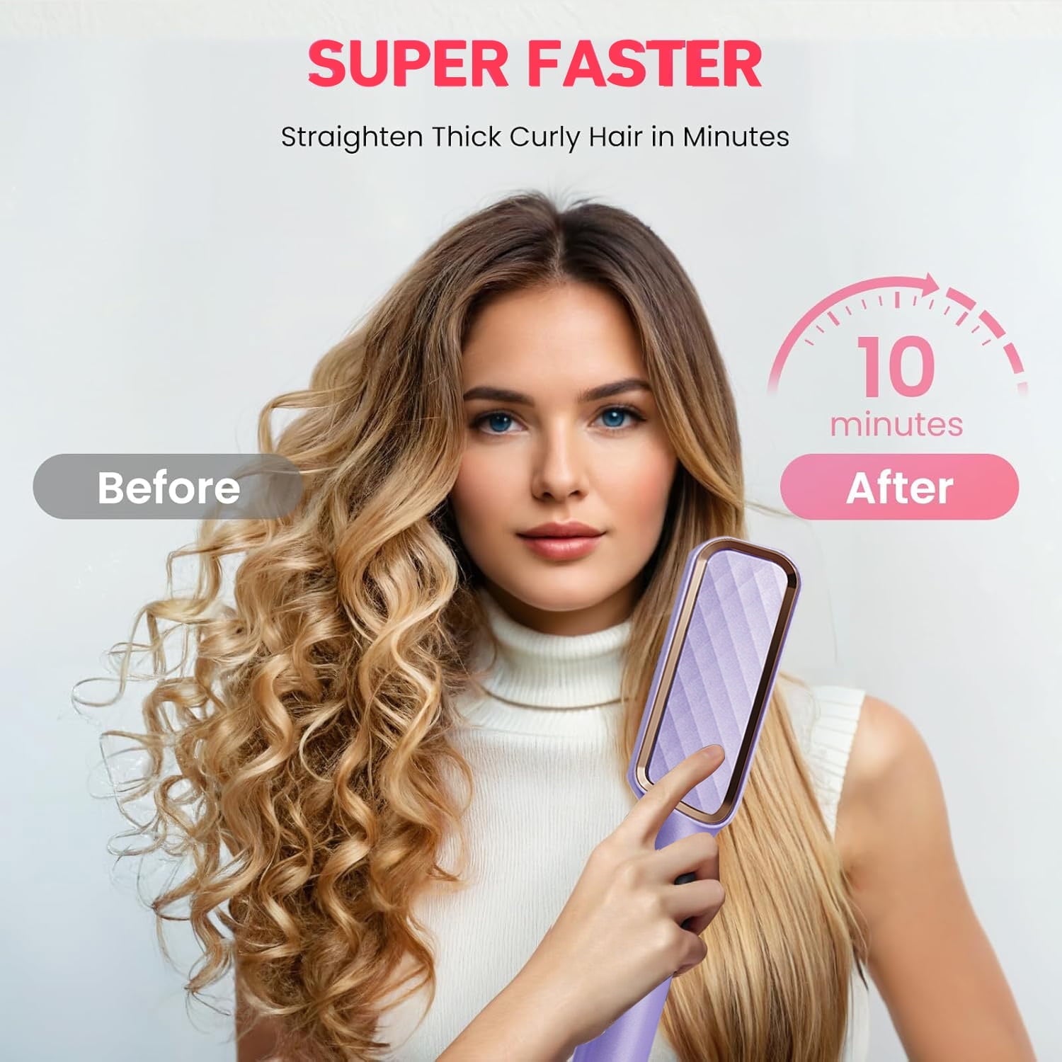 Morfone Hair Straightener Brush, Hair Straightening Iron with Built-in Comb, 10s Fast Heating & Multi Temp Settings & Anti-Scald, Perfect for Professional Salon at Home