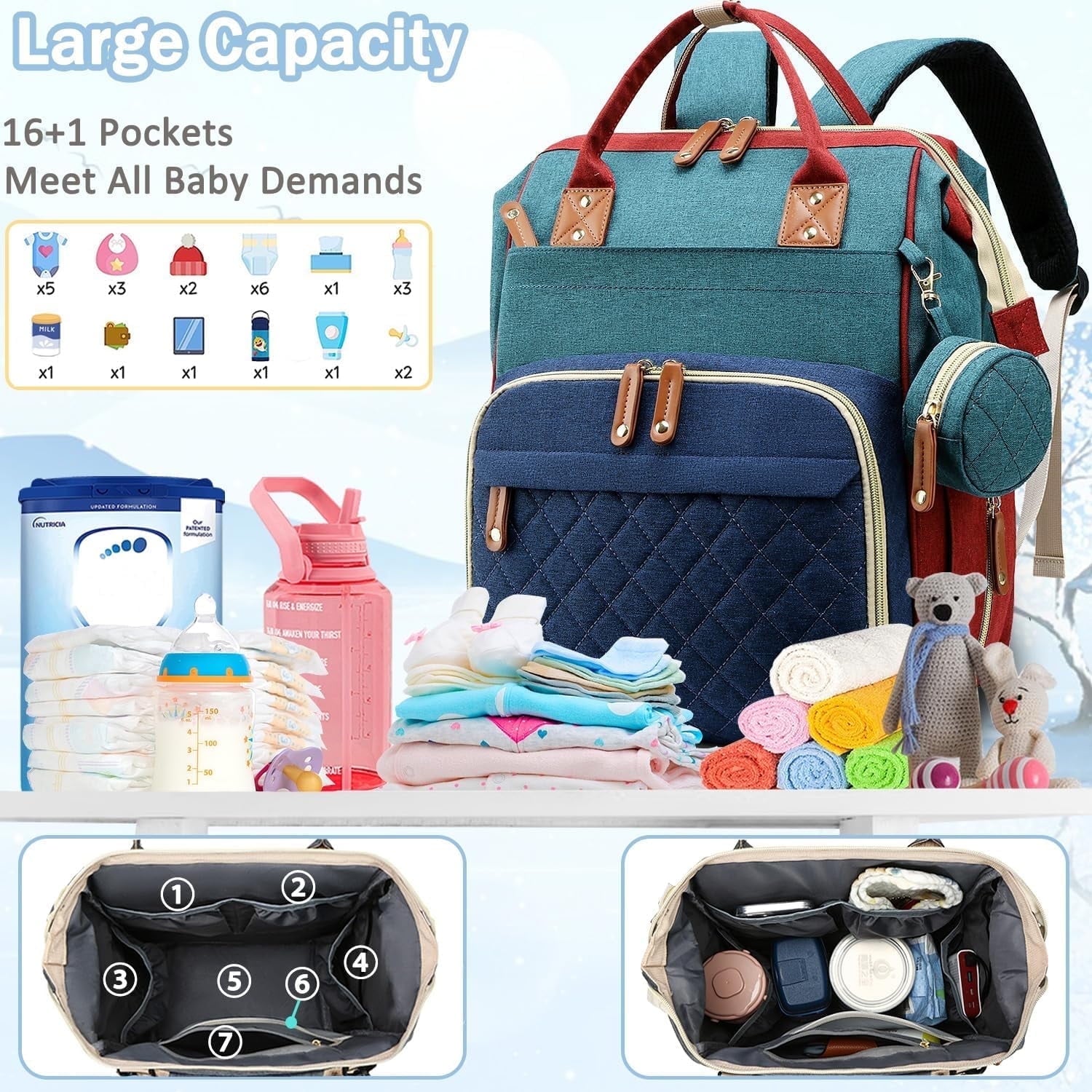 Morfone Baby Diaper Bag Backpack, Multifunction Waterproof Baby Bag with USB Charging Port, Stroller Straps & Pacifier Case Unisex
