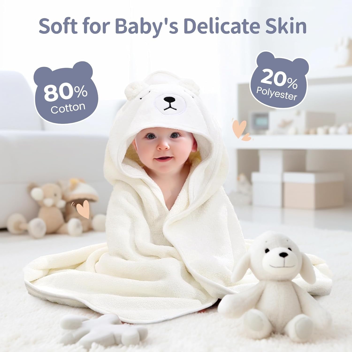 Morfone Collapsible Baby Bathtub for Newborn to Toddler 0-36 months with Thermometer, Hooded Towel, Soft Cushion and Bath Toys, Portable Travel Baby Tub with Drain Hole