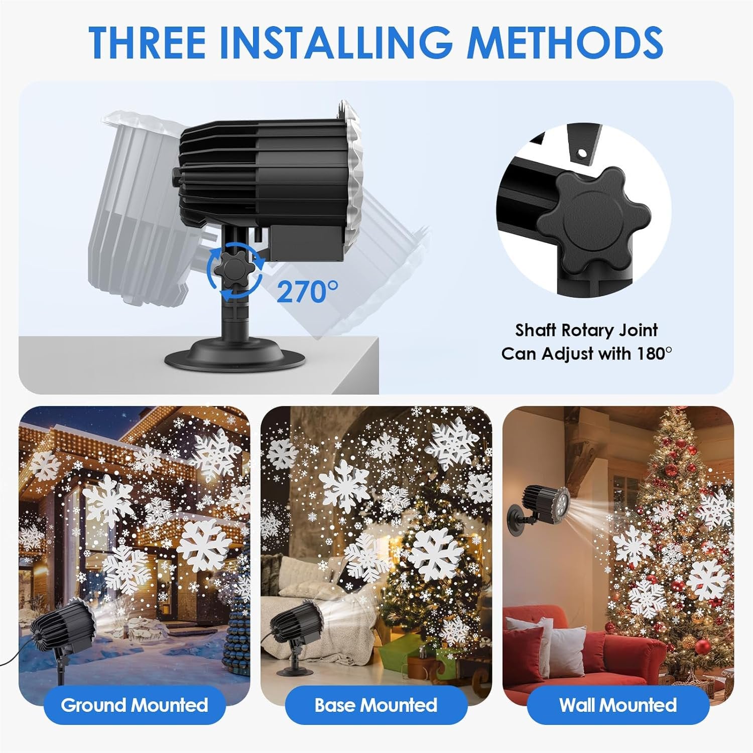 Morfone Christmas Projector Lights Outdoor, 3D Snowflake LED Projector Lights IP65 Waterproof 9W High Brightness Outdoor Indoor for Christmas, New Year, Birthday Party and Garden Decoration