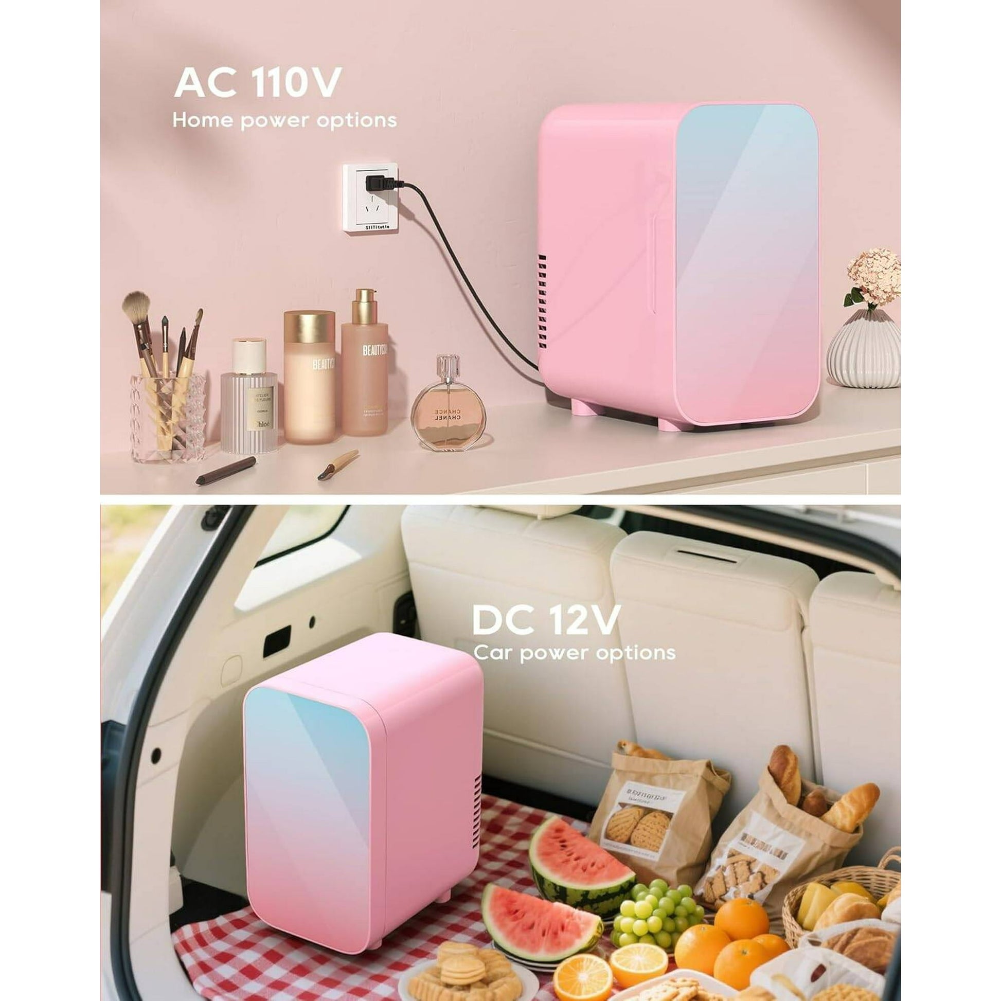 BEICHEN Mini Fridge, 6 Liter/8 Can Skincare Fridge, 110V AC/DC Portable Thermoelectric Cooler & Warmer Refrigerators for Bedroom, Dorm, Office, Car, Pink