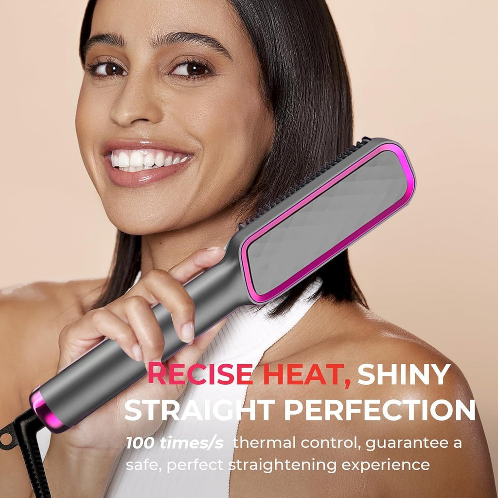Morfone Hair Straightener Brush, Hair Straightening Iron with Built-in Comb, 10s Fast Heating & Multi Temp Settings & Anti-Scald, Perfect for Professional Salon at Home
