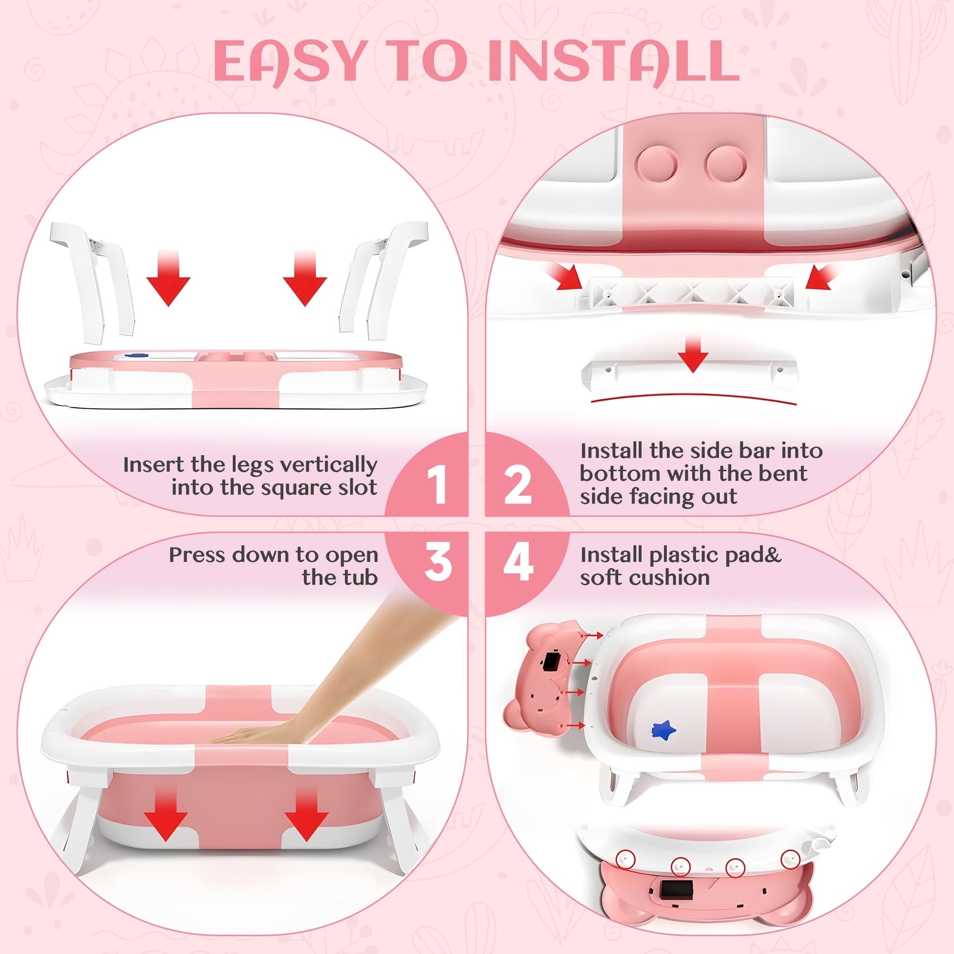 Morfone Collapsible Baby Bathtub for Newborn to Toddler 0-36 months with Thermometer, Hooded Towel, Soft Cushion and Bath Toys, Portable Travel Baby Tub with Drain Hole