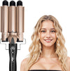 Morfone 3 Jumbo Barrel Curling Iron Wand 22mm Hair Waver Temperature Adjustable Ceramic Big Waves Hair Crimper (Gold)