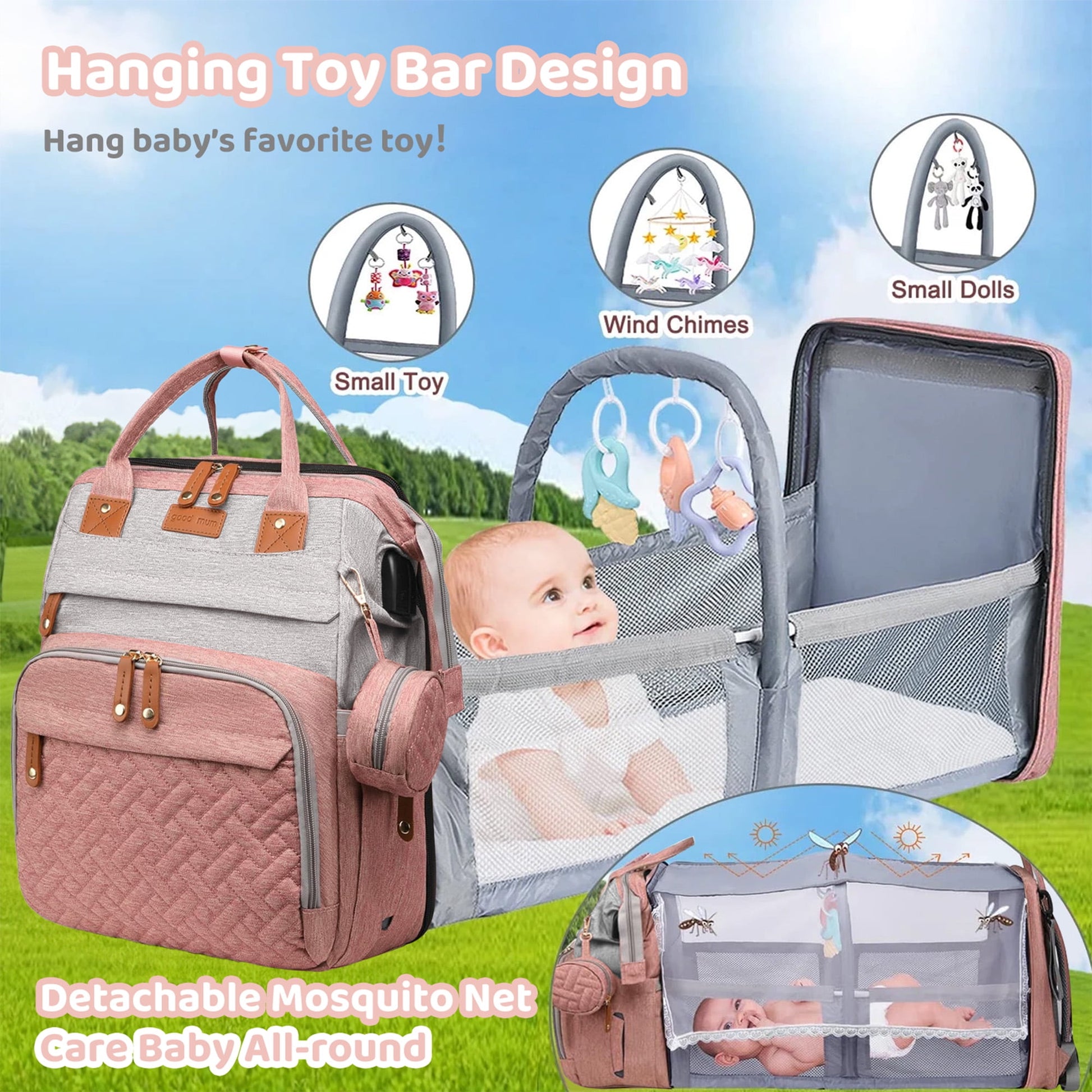 Morfone Diaper Bag Backpack with Changing Station, Large Capacity Baby Essentials Travel Tote, Waterproof Baby Bag with Changing Pad Stroller Straps & Pacifier Case - Unisex