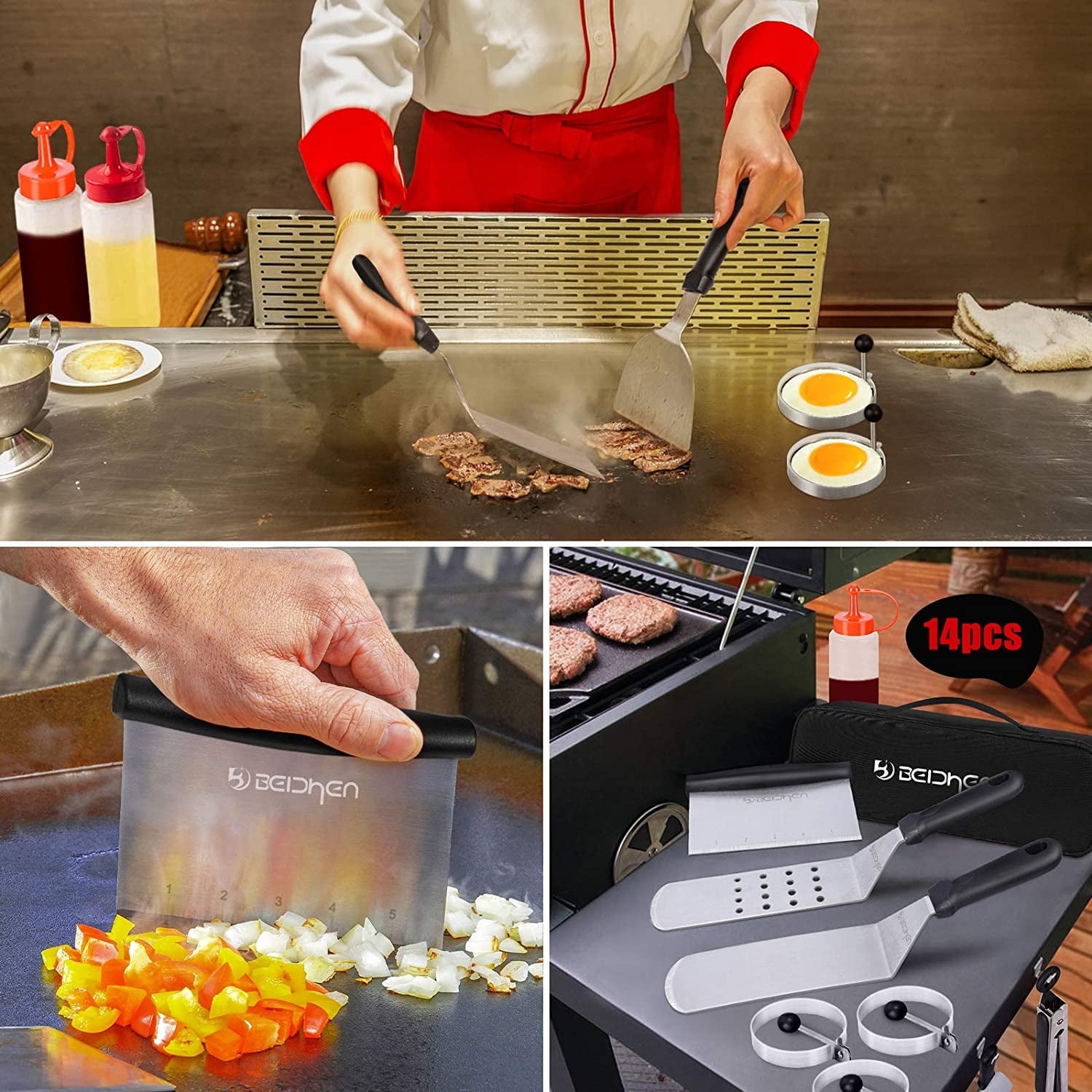 ACMETOP 14 PCS Griddle Accessories Kit, Professional Flat Top Grill Tools for Blackstone and Camp Chef, Grill Spatula for Outdoor BBQ and Camping