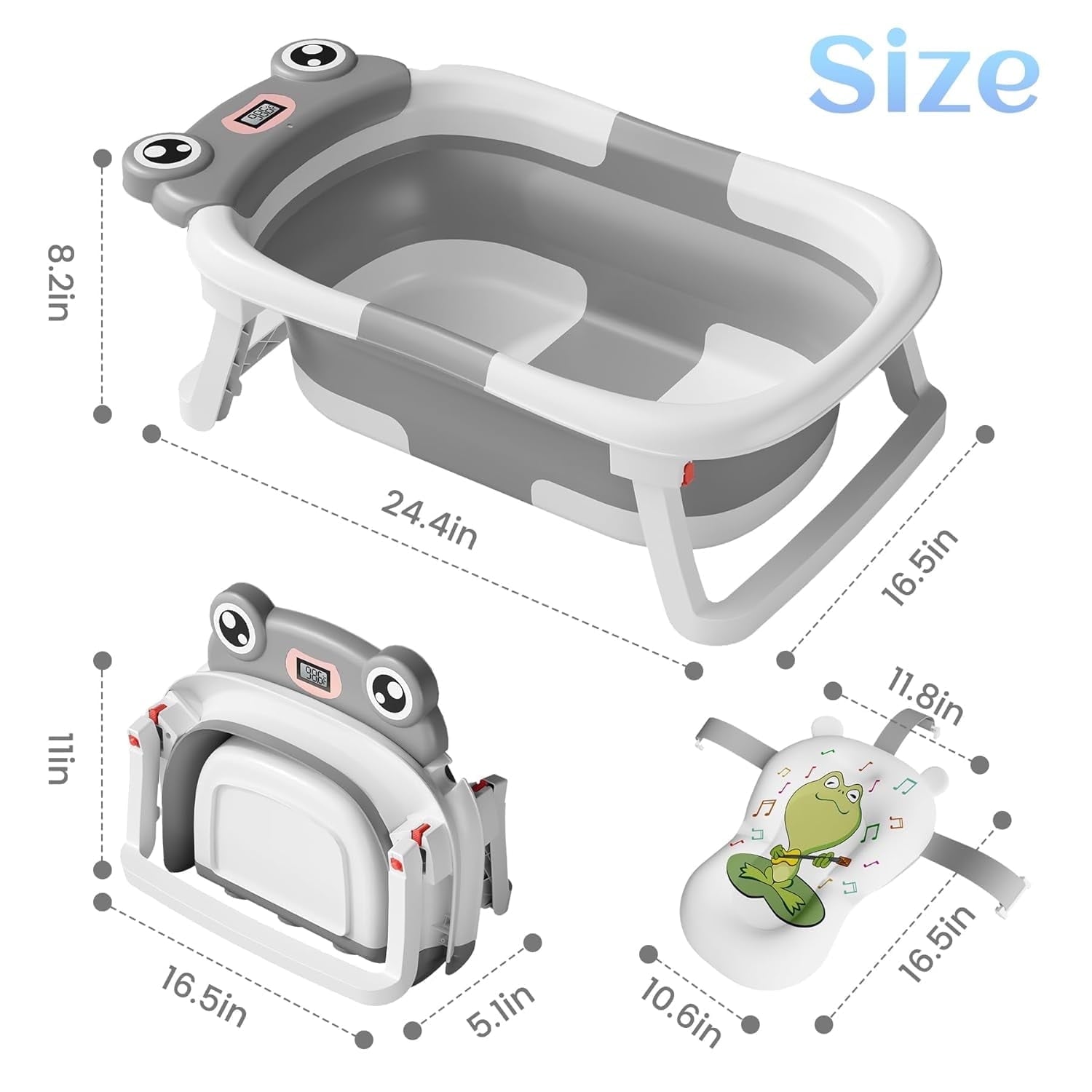 Morfone Collapsible Baby Bathtub with Thermometer, Hooded Towel, Soft Cushion and Bath Toys, Portable Travel Baby Tub for Newborn to Toddler 0-36 Months