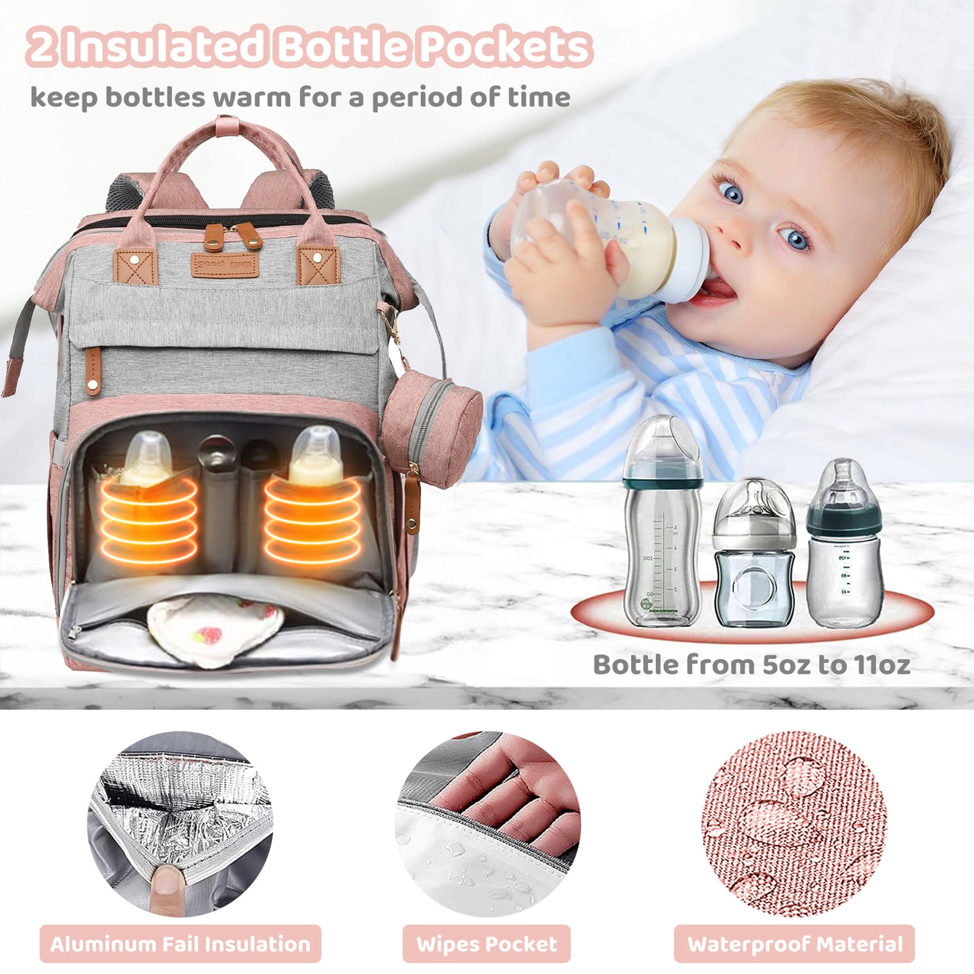 Morfone Diaper Bag Backpack with Changing Station, Large Capacity Baby Essentials Travel Tote, Waterproof Baby Bag with Changing Pad Stroller Straps & Pacifier Case - Unisex
