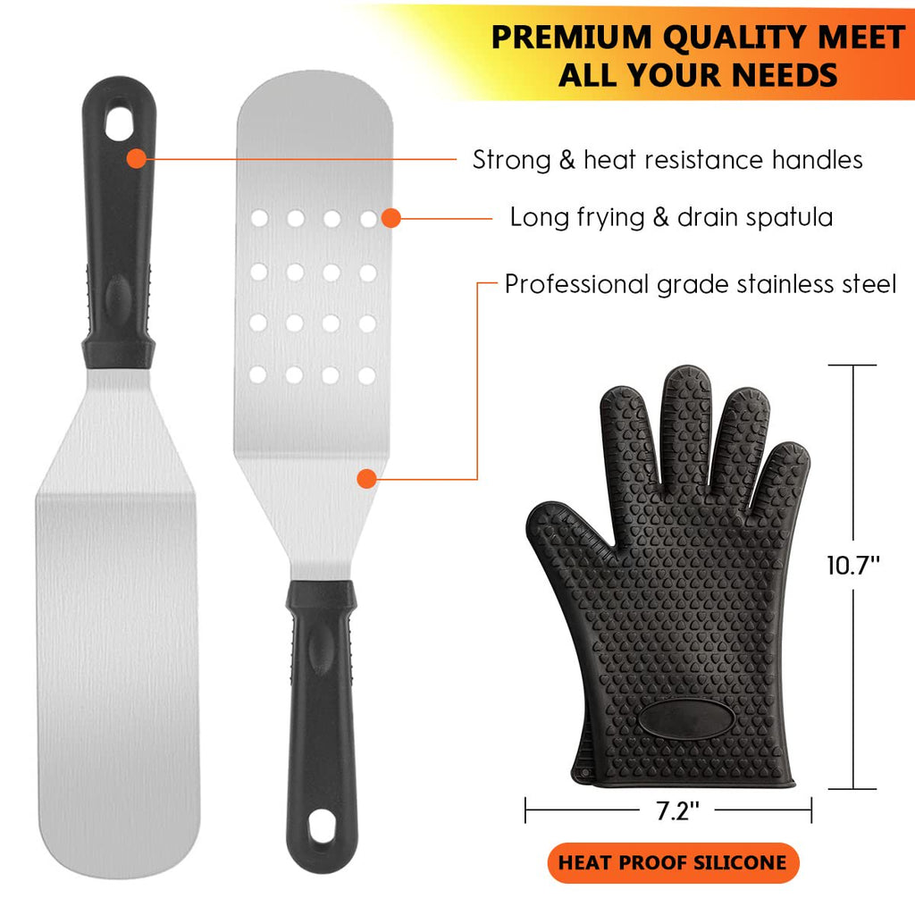 ACMETOP 135-Piece Griddle Accessories Kit for Blackstone and Camp Chef, Flat Top Grill Tool Set with Spatulas, Bottles, Scraper, Egg Rings & More