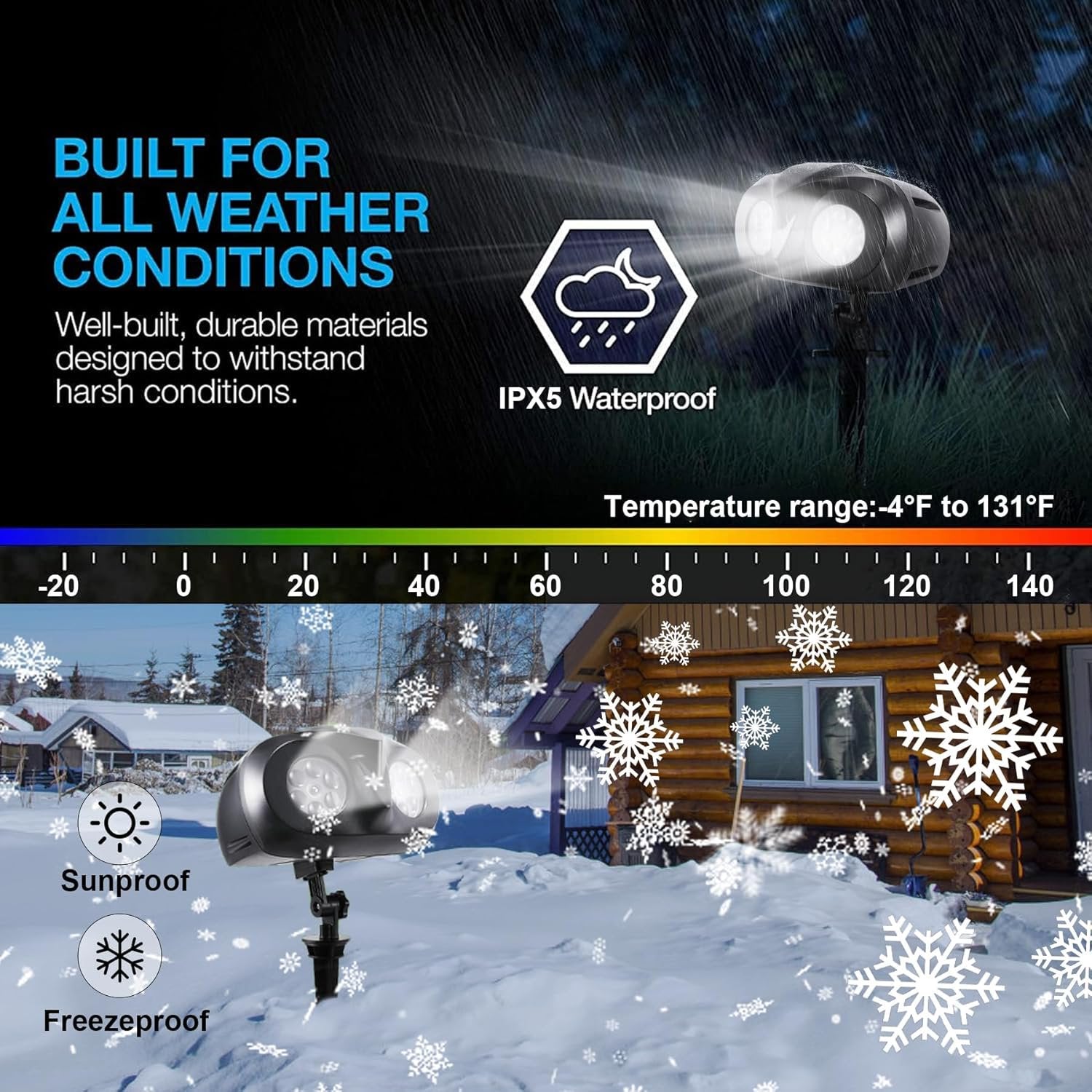 Morfone Christmas Snowflake Projector Lights Outdoor, Dual-Head Waterproof Christmas Outdoor Lighting Decorations with Remote for Xmas, New Year, Winter Party Indoor