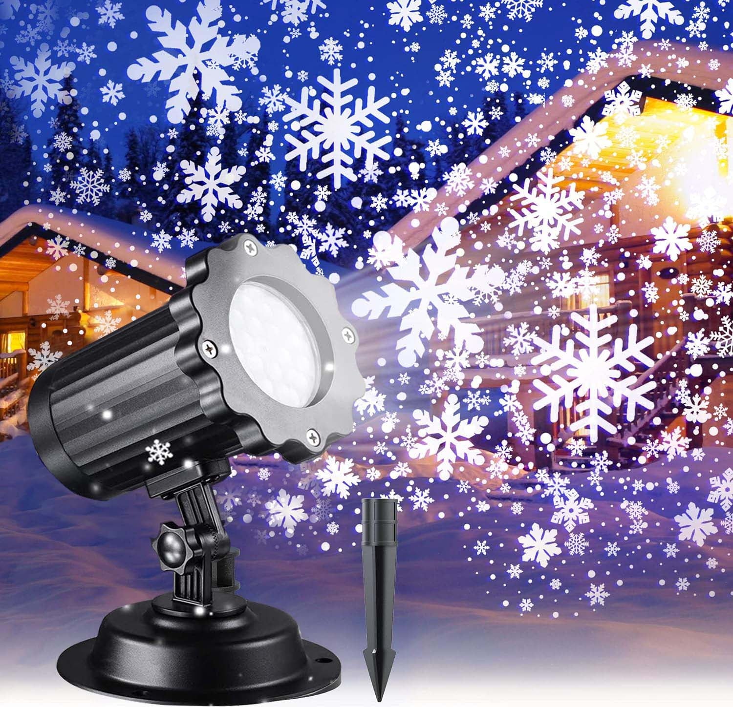 Christmas Projector Lights Outdoor with Remote Control Timer, IP65 Waterproof, Wall Mountable, 14.76ft Cable, Snowflake Projection Lamp for Xmas Holiday New Year House Party Decoration