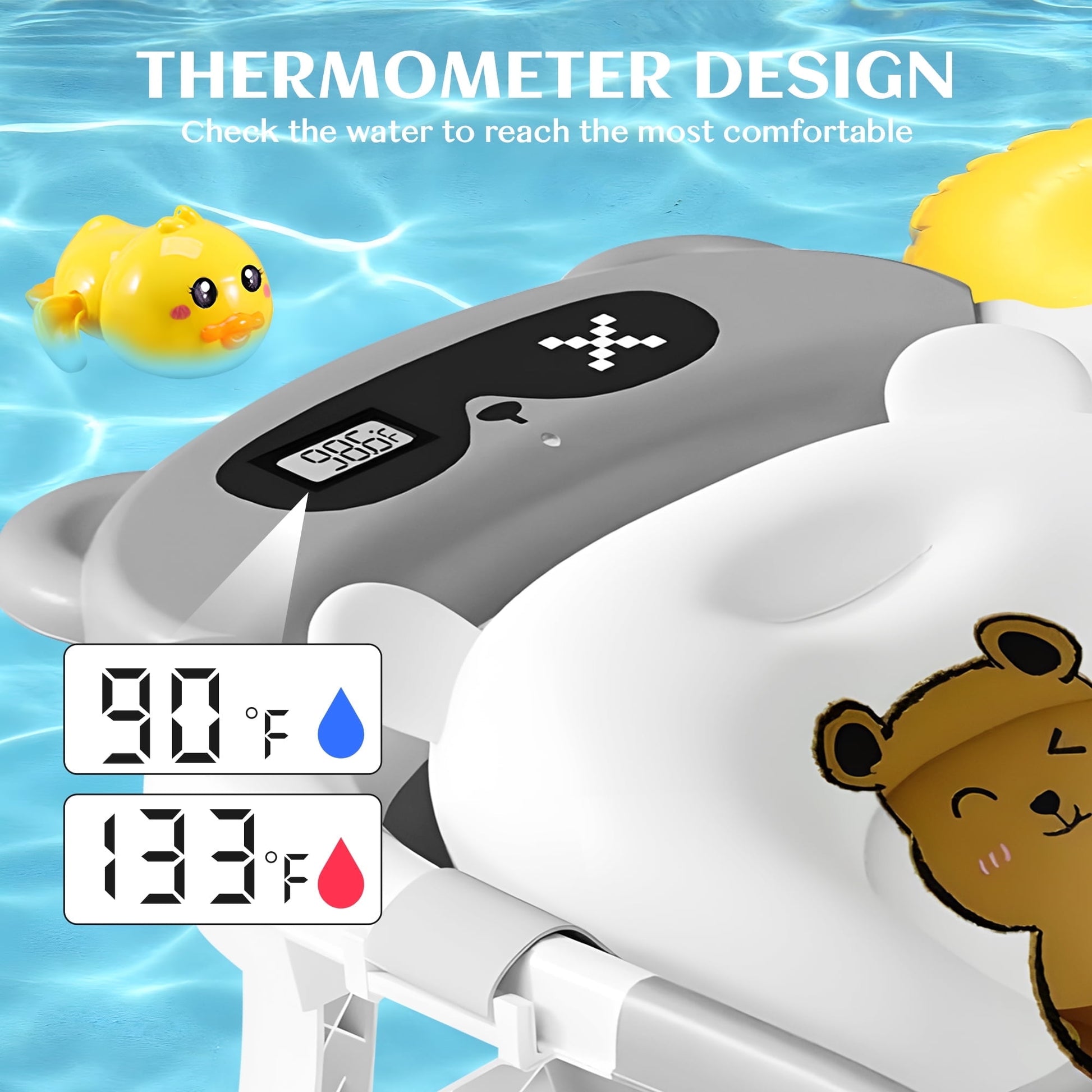 Morfone Collapsible Baby Bathtub for Newborn to Toddler 0-36 months with Thermometer, Hooded Towel, Soft Cushion and Bath Toys, Portable Travel Baby Tub with Drain Hole