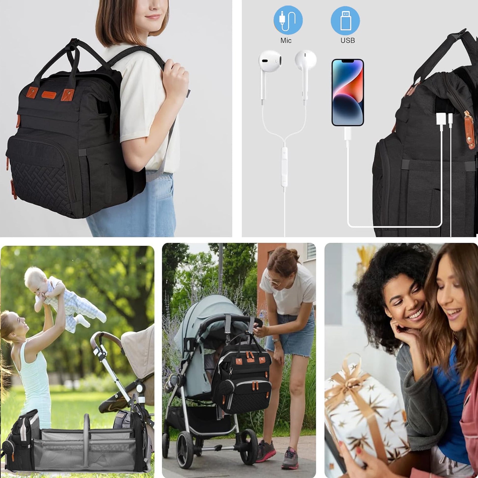 Morfone Diaper Bag Backpack with Changing Station, Large Capacity Baby Essentials Travel Tote, Waterproof Baby Bag with Changing Pad Stroller Straps & Pacifier Case - Unisex