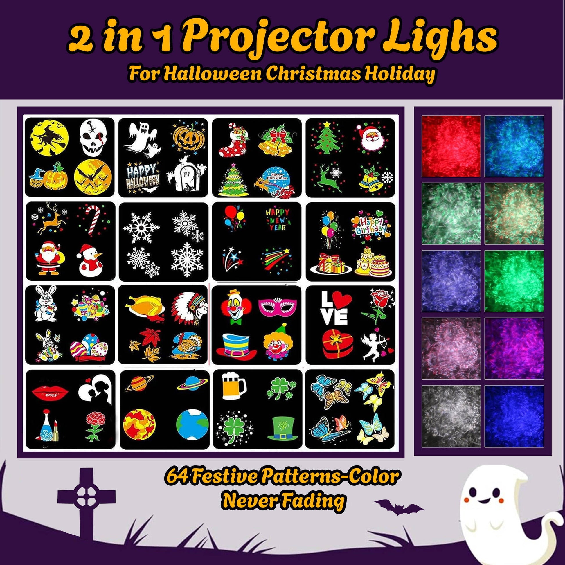 Morfone Halloween Christmas Projector Lights Outdoor, 2-in-1 HD Holiday Projector with Remote Control, Waterproof Halloween Decorations for Yard Party