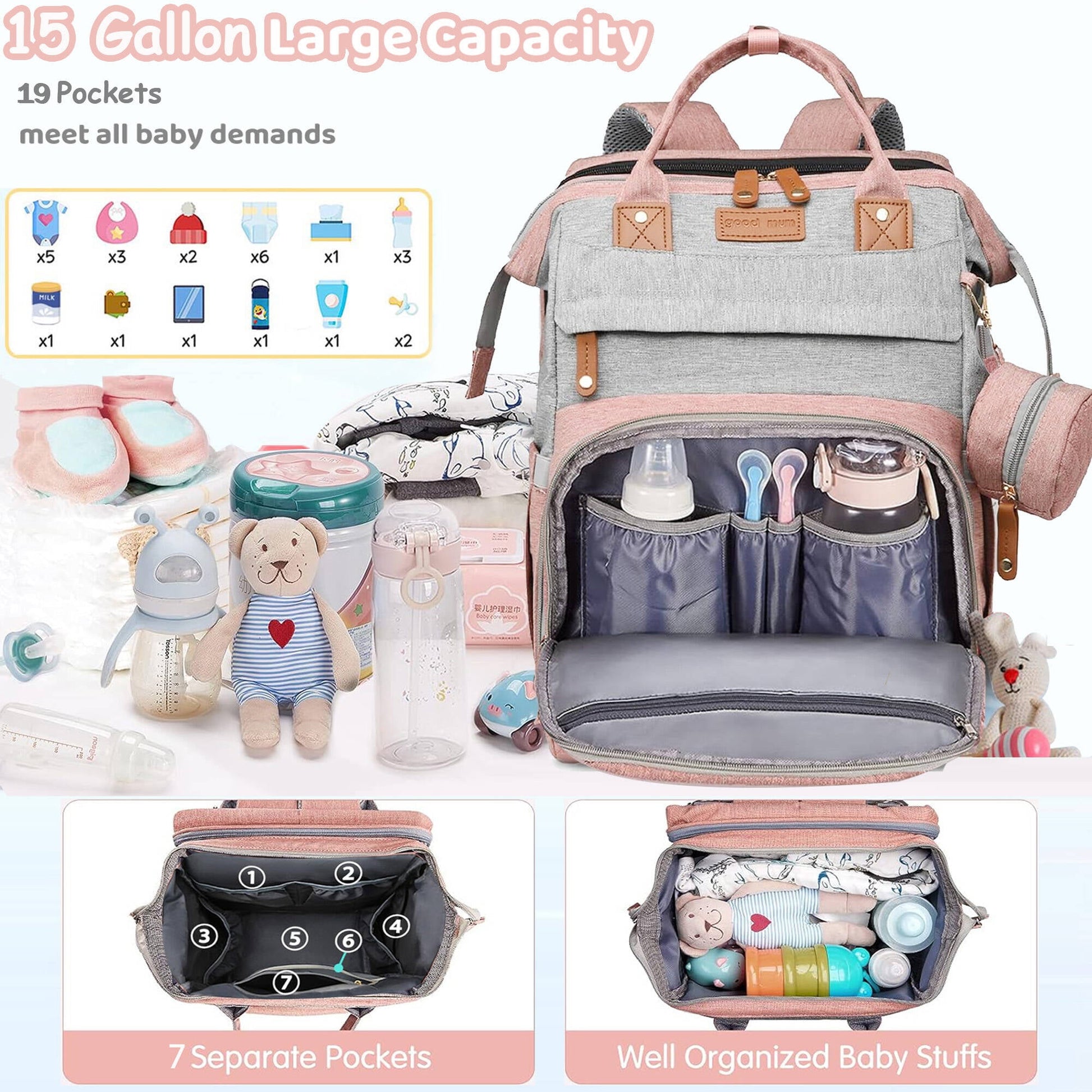 Morfone Diaper Bag Backpack with Changing Station, Large Capacity Baby Essentials Travel Tote, Waterproof Baby Bag with Changing Pad Stroller Straps & Pacifier Case - Unisex