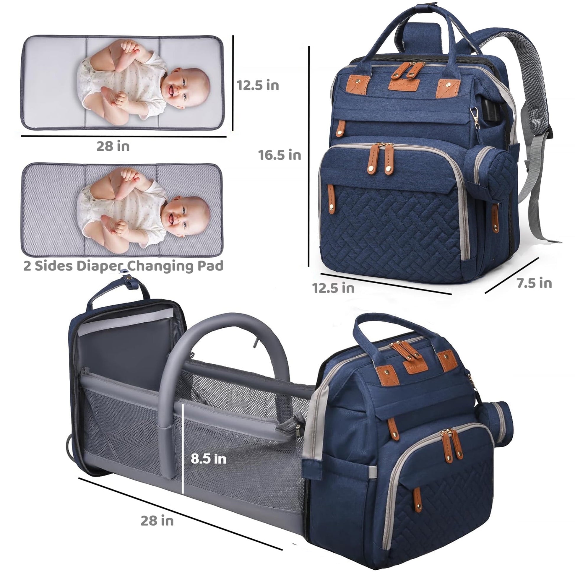 Morfone Diaper Bag Backpack with Changing Station, Large Capacity Baby Essentials Travel Tote, Waterproof Baby Bag with Changing Pad Stroller Straps & Pacifier Case - Unisex