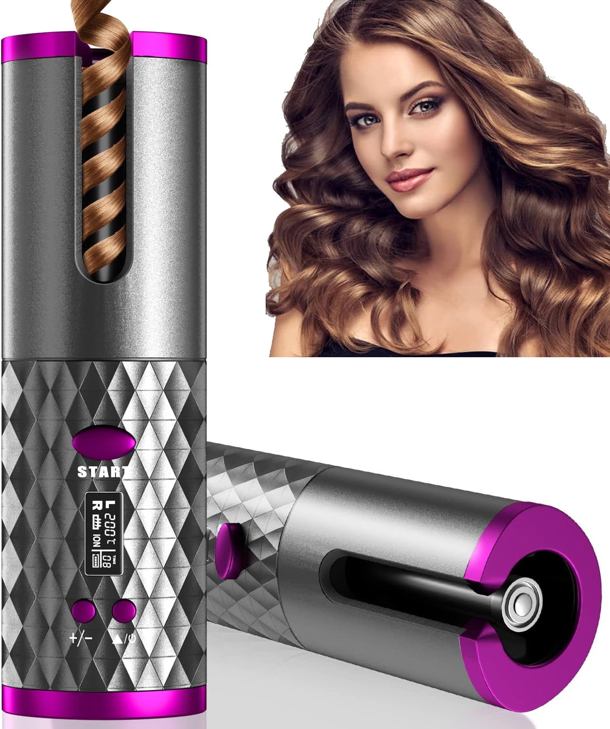 Automatic Curling Iron, Cordless Hair Curler Auto Hot Tools [6 Temp | 11 Timer | Auto Shut Off], Automatic Rotating Rechargeable Hair Curling Iron 1 inch, Portable Ceramic Travel Curling Wand Curler