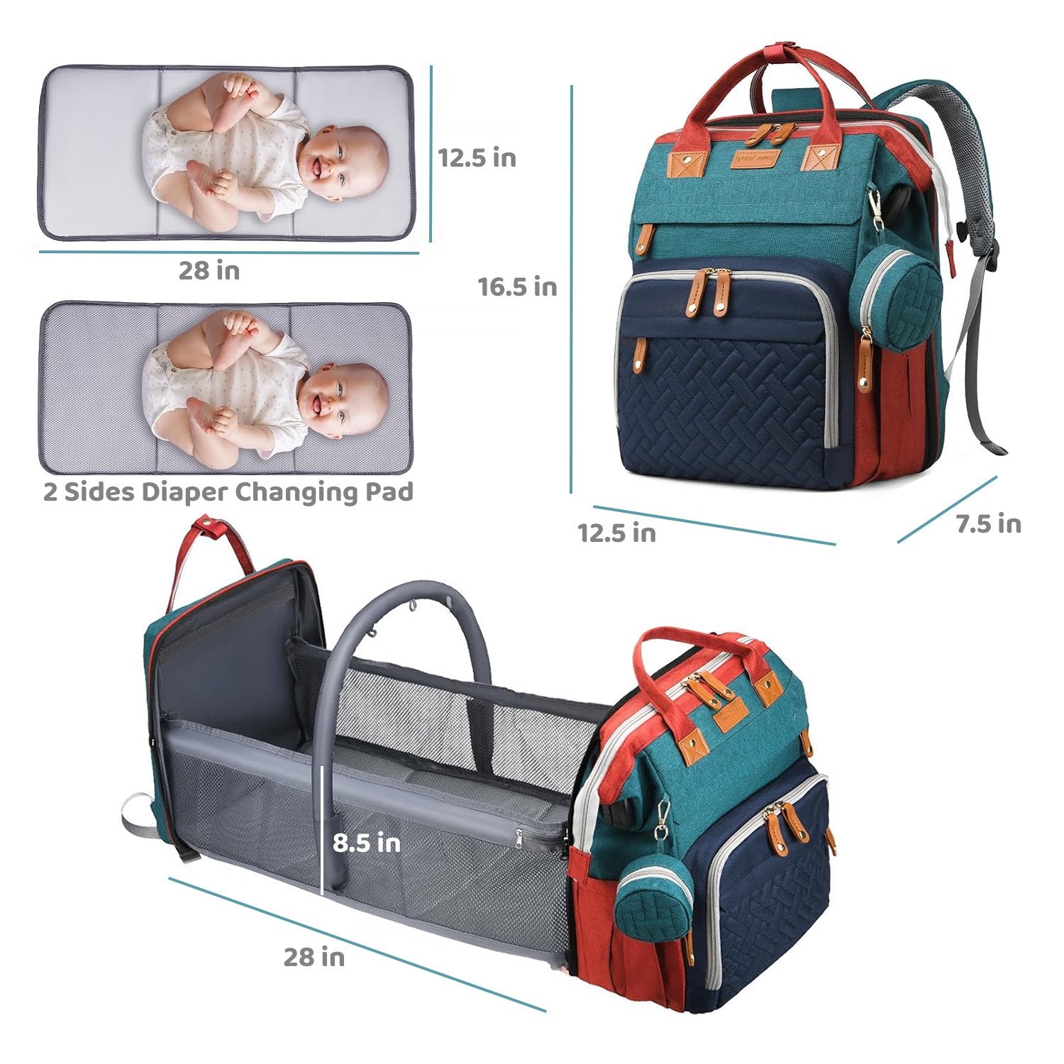 Morfone Diaper Bag Backpack with Changing Station, Large Capacity Baby Essentials Travel Tote, Waterproof Baby Bag with Changing Pad Stroller Straps & Pacifier Case - Unisex