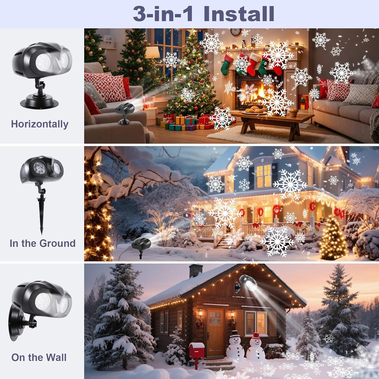 Morfone Christmas Snowflake Projector Lights Outdoor, Dual-Head Waterproof Christmas Outdoor Lighting Decorations with Remote for Xmas, New Year, Winter Party Indoor