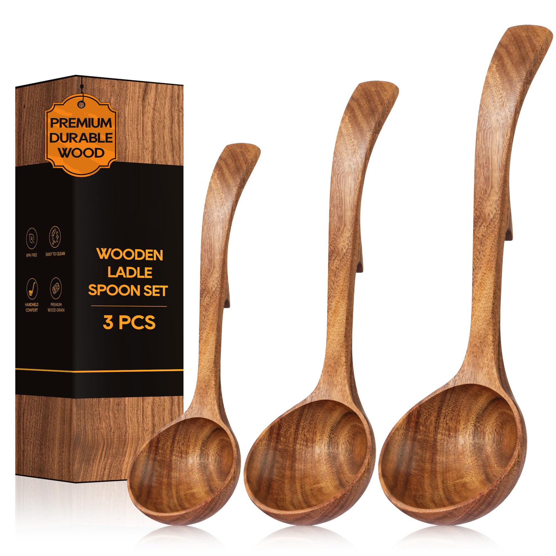 ACMETOP Wooden Spoon Utensils with Thick Handle, Set of 2, Wood Spatula for Frying Scraping and Mixing, Wooden Kitchen Cooking Utensils for Nonstick Cookware