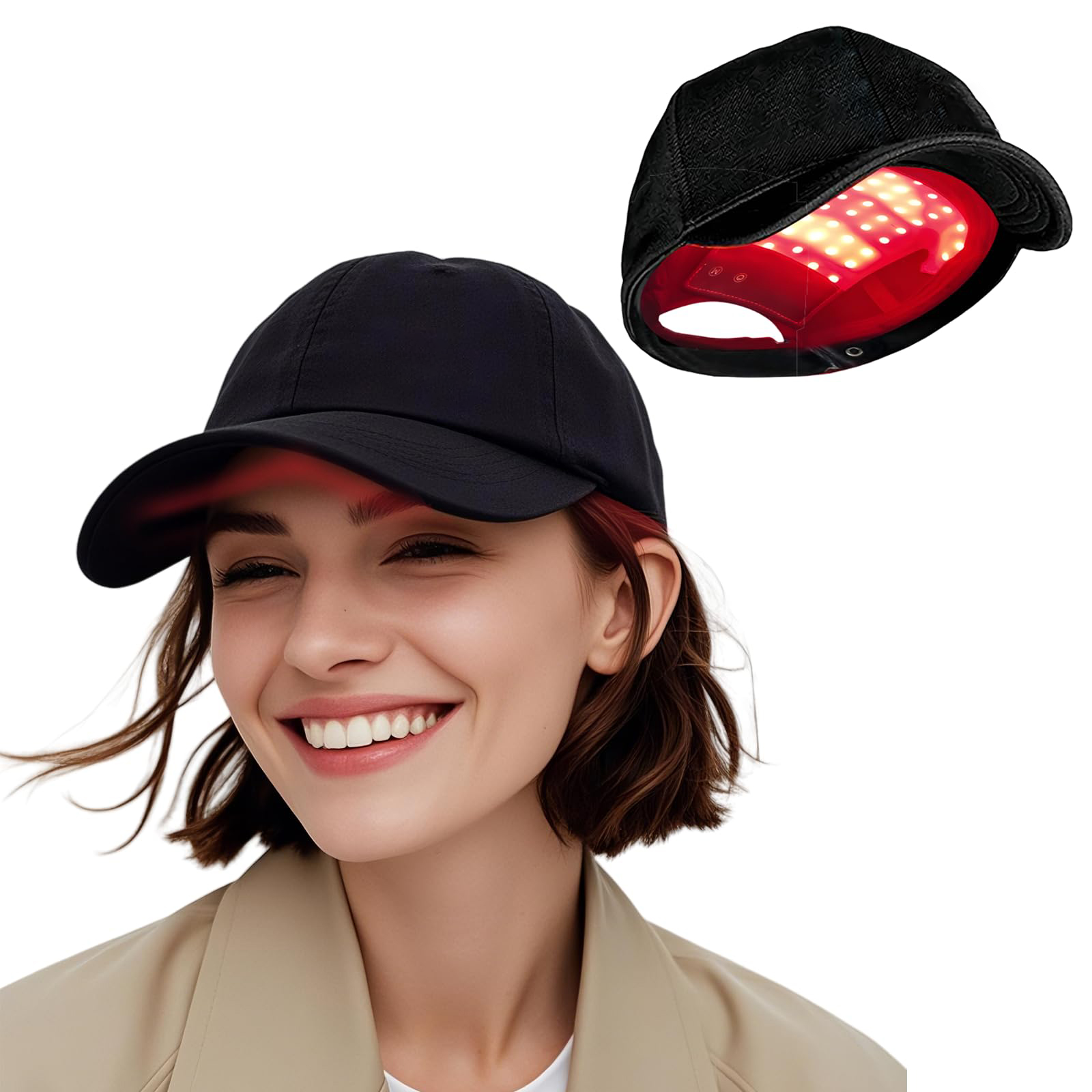 Morfone Infrared Light Therapy Cap. Portable red light hair growth cap for use at home or while out.